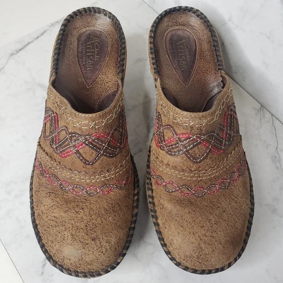 Clarks brown leather Artisan slip on mule clog loafers SZ 7.5 - Picture 3 of 8